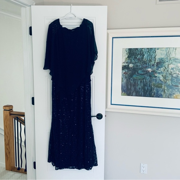 SLNY Plus Size Round Neck Beaded Sequin Long Dress, Size 22W, NWT, Navy Blue - Picture 3 of 6